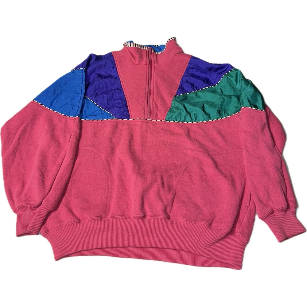 VTG Women's 80's Bocoo Color Block Windbreaker 1/4 Zip‎ Jacket Sweatshirt Size S